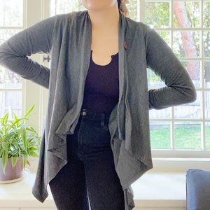 Grey One-Button Fleece Wrap Cardigan